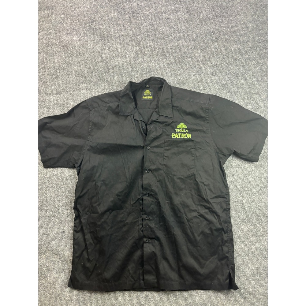 Patron Tequila Button Down Shirt Mens XL Black Embroidered Short Sleeve Cotton